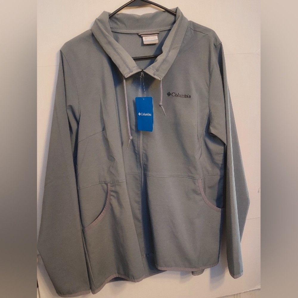 Columbia Gray Long Sleeve Jacket Large Pockets Windbreaker New